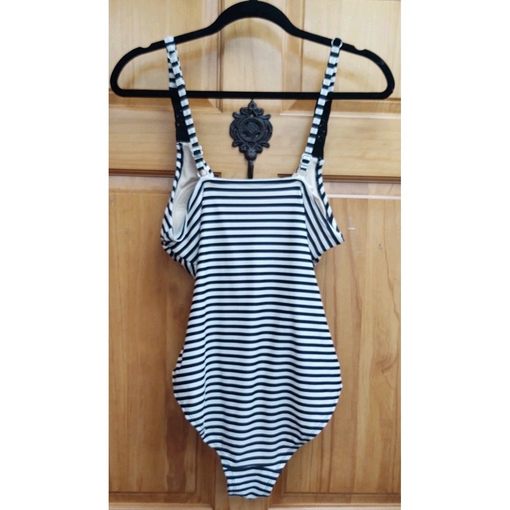 Merona Size M Black & White Striped No Wire Padded Bra Swimsuit Bathing Suit - Picture 2 of 12